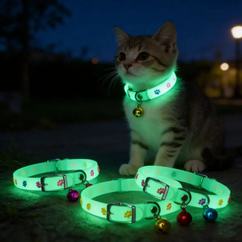 Cute Glowing Cat Collar with Bell, Luminous Night Safety Neck Collar, Anti-lost Pet Neck Ring for Kittens Cats Small Dogs