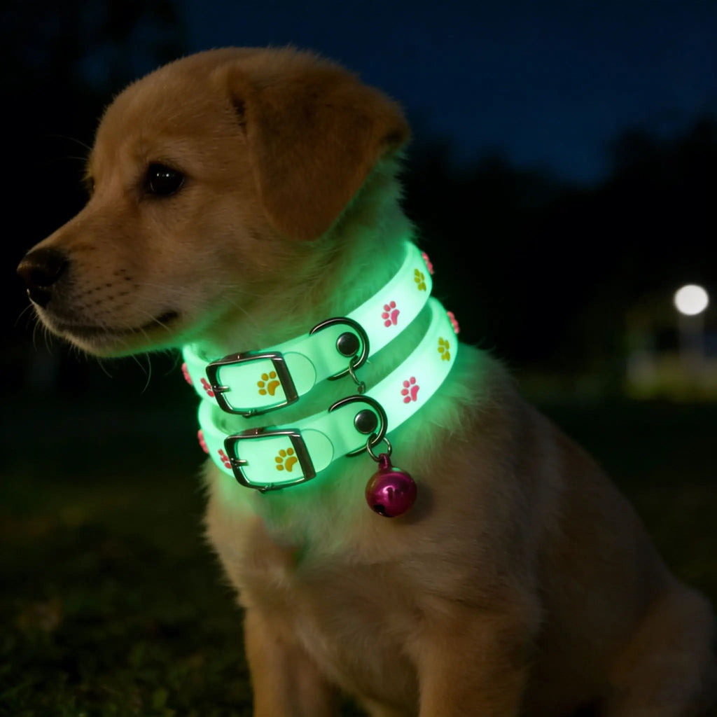 Cute Glowing Cat Collar with Bell, Luminous Night Safety Neck Collar, Anti-lost Pet Neck Ring for Kittens Cats Small Dogs